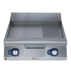 Electrolux Professional Gazlı Izgara, 2/3 Düz Ve 1/3 Fırçalanmış Nervürlü Krom Kaplamalı Çelik Pişirme, Tam Modül Gazlı Izgara, Eğimli, Termostatik Kontrol, Spatula Dahil - 800 Mm E9IIMAAOMEA