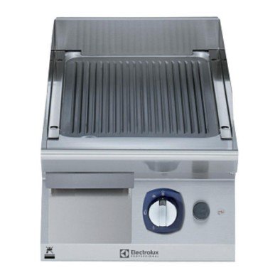 Electrolux Professional Endüstriyel Gazlı Set Üstü Izgara, Nervürlü Fırçalanmış Krom Kaplamalı Çelik Pişirme Yüzeyi, Eğimli, Termostatik Kontrol, Kazıyıcı Dahil - 400 Mm E7IILAAOMCA