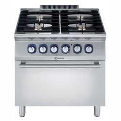 Electrolux Professional Endüstriyel 4 Açık Ateşli Gazlı Kuzine, Her Brulör 5,5 Kw, Elektrikli Fırın, Derinlik 730 Mm E7GCGH4CE0