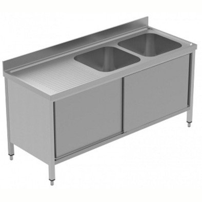 Electrolux Professional Dolaplı Evyeli Tezgah, 2 Evyeli (600x500 Mm), Sol Damlalıklı, 2 Kayar Kapılı - 1800 Mm, Plus GLG1826SXP Electrolux Professional Dolaplı Evyeli Tezgah, 2 Evyeli (600x500 Mm), Sol Damlalıklı, 2 Kayar Kapılı - 1800 Mm, Plus GLG1826SXP