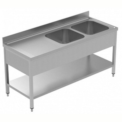 Electrolux Professional 2 Evyeli Tezgah, Evyeleri 600x500 Mm, Damlalığı Solda, Taban Raflı - 1800 Mm, Plus LSGLG1826S