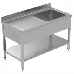 Electrolux Professional Tek Evyeli Tezgah, Evyesi 600x500 Mm, Damlalığı Solda, Taban Raflı - 1400 Mm, Plus LSGLG1416S