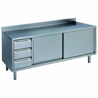 Electrolux Professional Dolaplı Çalışma Tezgahı, Solda 3'lü Çekmece Bloğu Ve Sağda 2 Kayar Kapı, Sırtlı - 2000 Mm NTA2010SXP