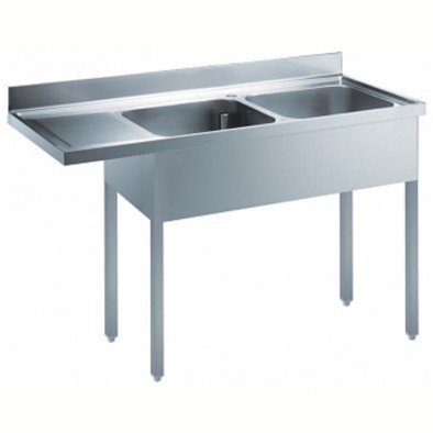 Electrolux Professional Tezgahaltı Bulaşık Makinesi İçin Tezgah, 2 Evyeli (400x500 Mm), Damlalık Solda - 1600 Mm EDBD1617L