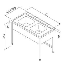Öztiryakiler Evyeli Tezgah, 2g, 3 Perdeli, 140x70 Cm, Geniş Ölçü