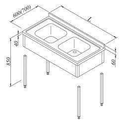 Öztiryakiler Evyeli Tezgah, Çift Gözlü, 3 Perdeli, Demonte, 140x70 Cm, 60x50x30 Cm Küvet Ölçülü
