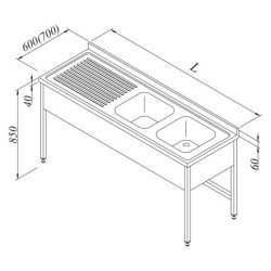 Öztiryakiler Evyeli Tezgah, 2g/1d, Sol 3 Perdeli, 140x60 Cm