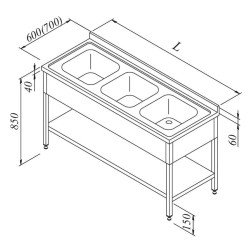 Öztiryakiler Evyeli Tezgahı 3 Gözlü 3 Perdeli Taban Raflı 180x70 Cm Öztiryakiler Evyeli Tezgahı 3 Gözlü 3 Perdeli Taban Raflı 180x70 Cm