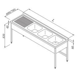 Öztiryakiler Evyeli Tezgah 3g/1d Sol 3 Perdeli 240x60 Cm