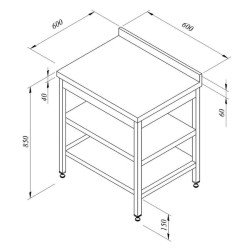 Öztiryakiler Çalışma Tezgahı Ara Raflı Sırtlı 60x60 Cm
