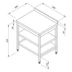 Öztiryakiler Çalışma Tezgahı Ara Raflı Sırtlı 90x60 Cm