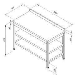 Öztiryakiler Çalışma Tezgahı Ara Raflı Sırtlı 100x60 Cm
