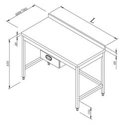 Öztiryakiler Çalışma Tezgahı Taban Rafsız Tek Çekmeceli Sırtlı 120x70 Cm