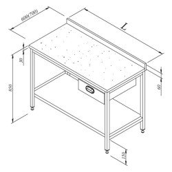 Öztiryakiler Çalışma Tezgahı Mermer Tablalı Taban Raflı Tek Çekim 140x80 Cm
