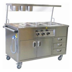 Öztiryakiler Ohbe 13070 Bain Marie Elektrikli Hareketli Servis Raflı, Çekmeceli, 3 Gn 1/1, 130x70 Cm