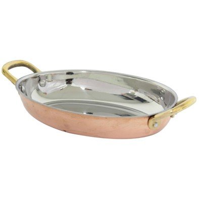 Gurmeaid Oval Yumurta Sahanı, Dışı Bakır, İçi Paslanmaz Çelik, 20,75x15,75x3,75 Cm