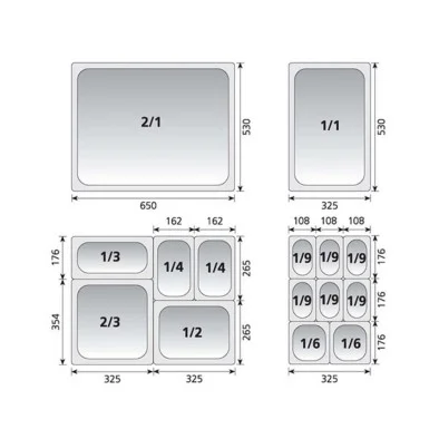 Bac Inox 201 - GN 1/2 - 325x265x100 mm